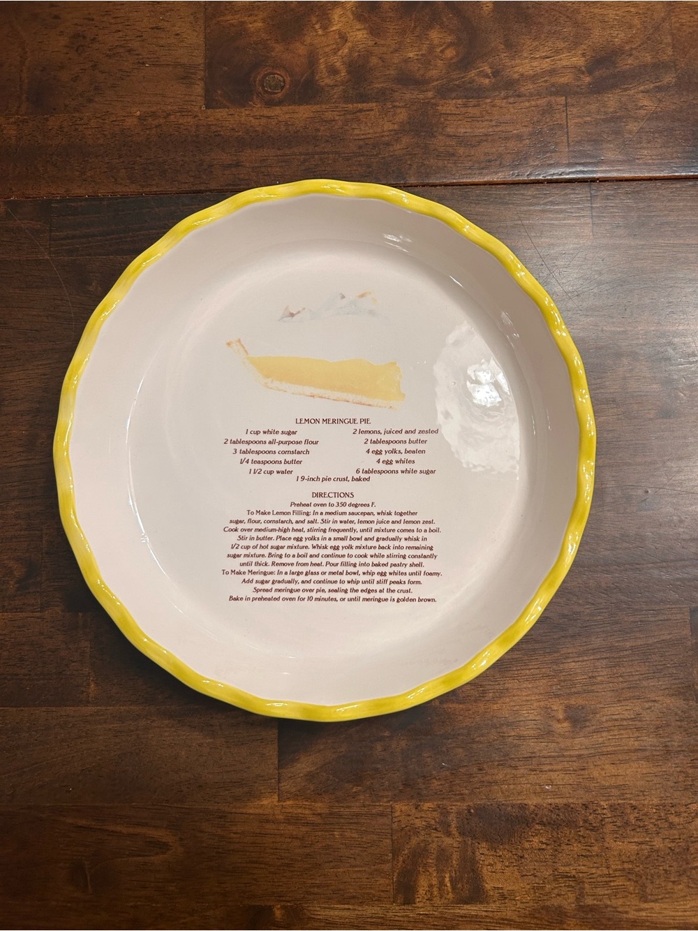 Ceramic Lemon Meringue Pie Dish with Yellow Rim